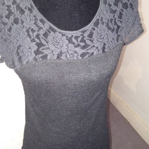 Green Envelope Black Lace and Knit Top